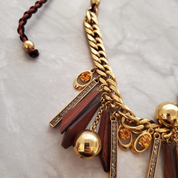 ✨ J.Crew Geometric Wood Rhinestones Crystals Balls Cord Necklace ✨ - Picture 11 of 16